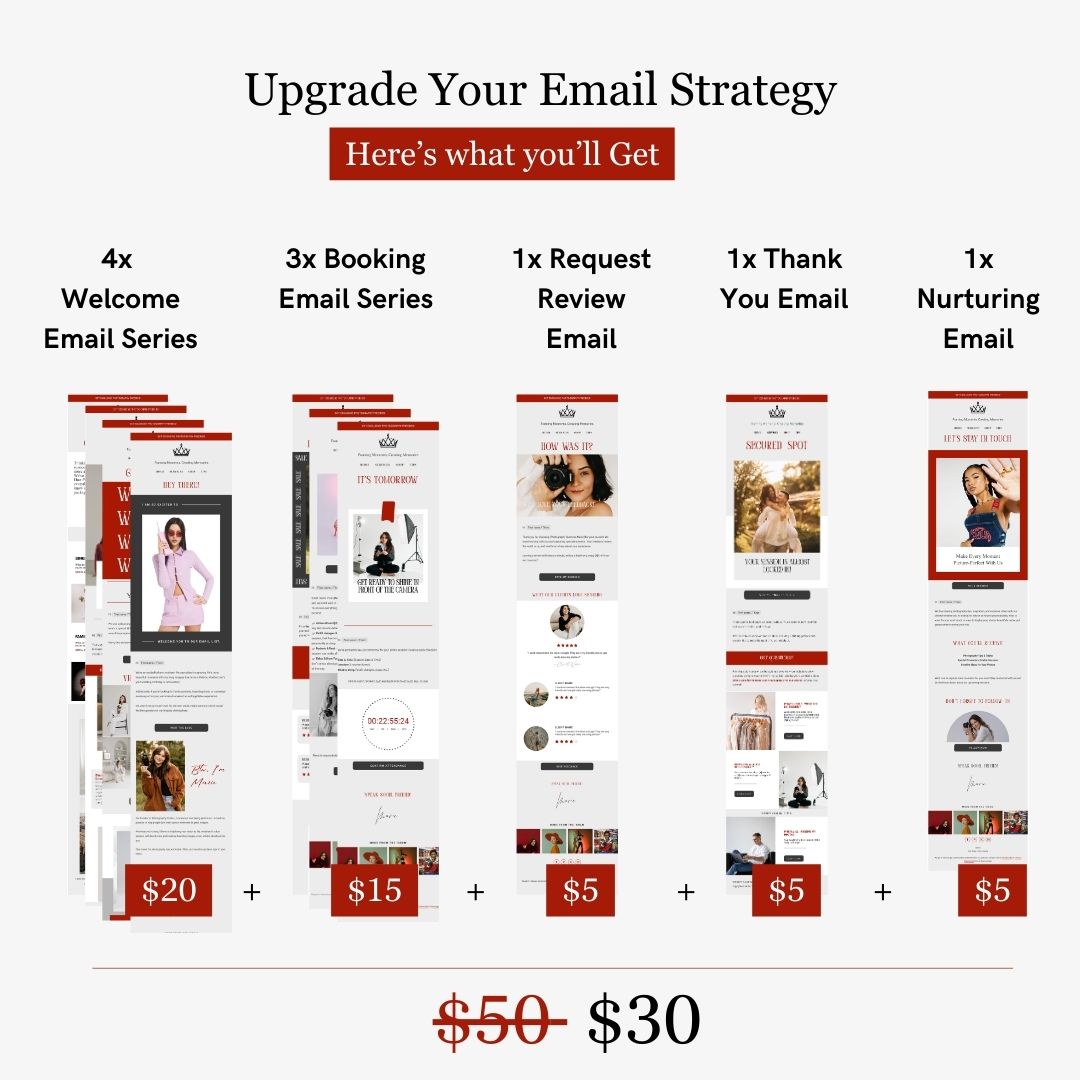 Red Gray Flodesk Photography Email Templates Bundle