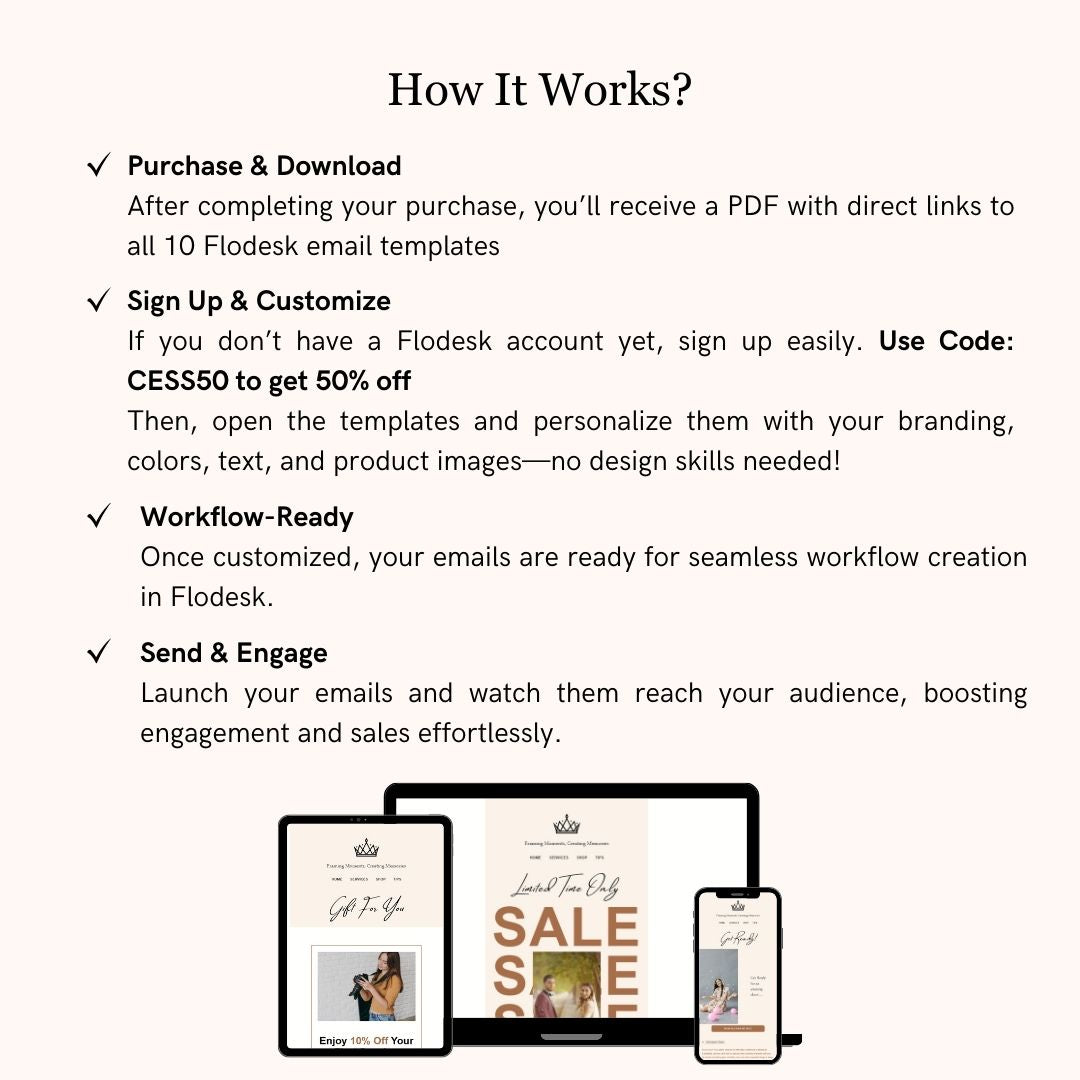 Light Peach Flodesk Photography Email Templates Bundle