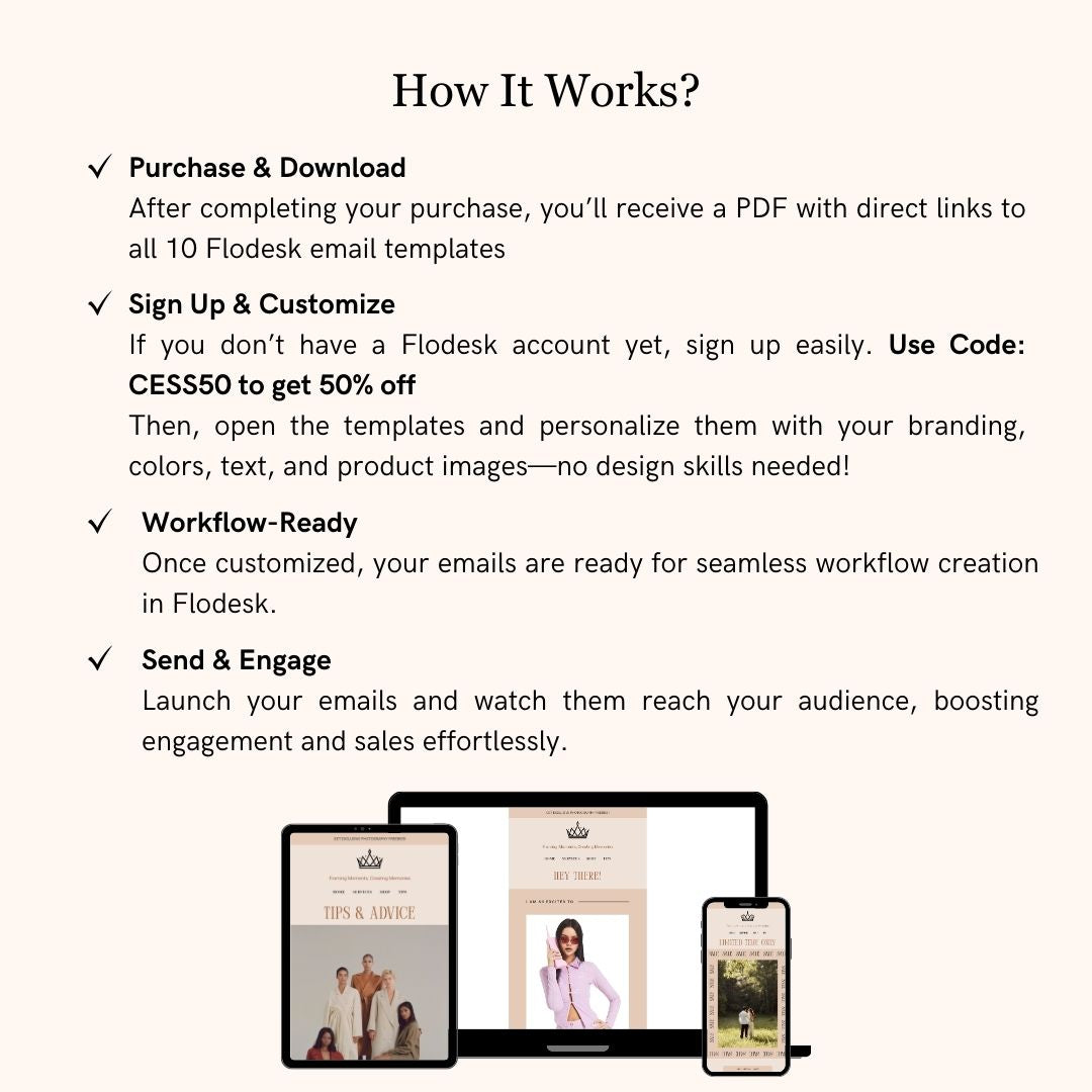 Satin Orange Flodesk Photography Email Templates Bundle