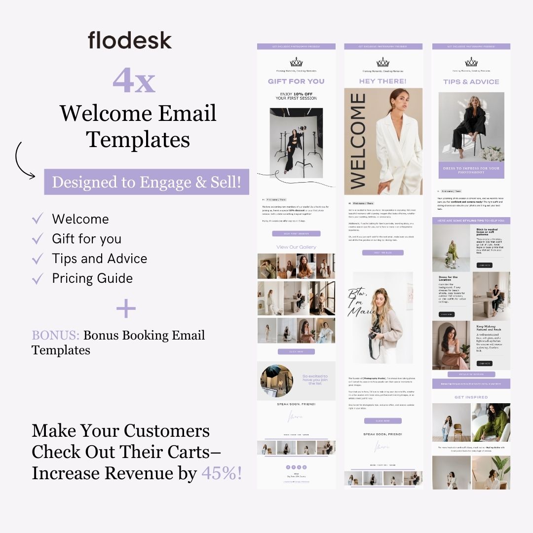 Purple Flodesk Photography Welcome Email Sequence Template