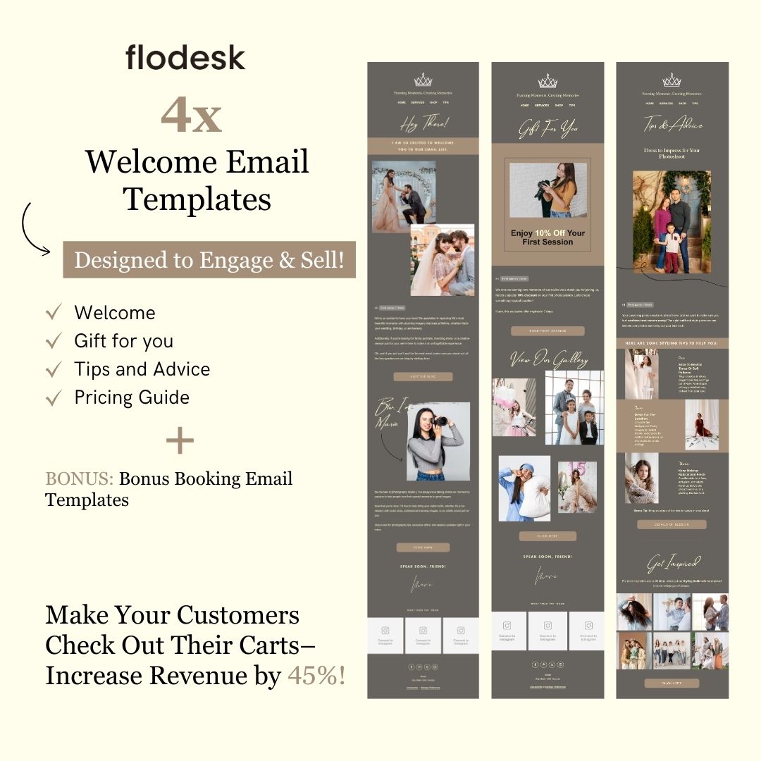 Dark Brown Flodesk Photography Welcome Email Sequence Template
