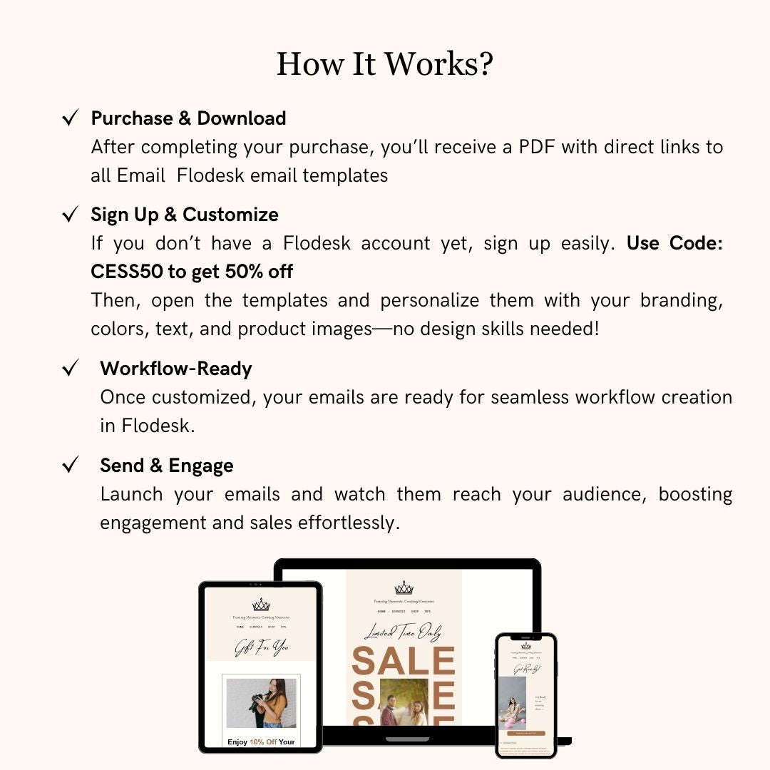 Light Peach Flodesk Photography Welcome Email Sequence Template
