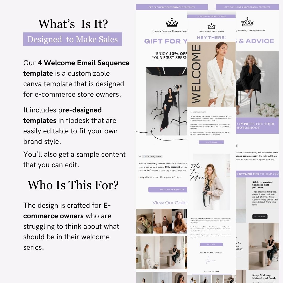 Purple Flodesk Photography Welcome Email Sequence Template