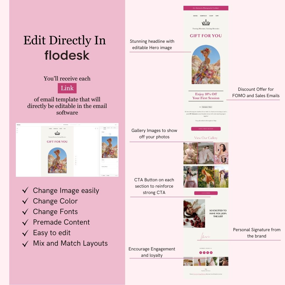 White Pink Flodesk Photography Welcome Email Sequence Template