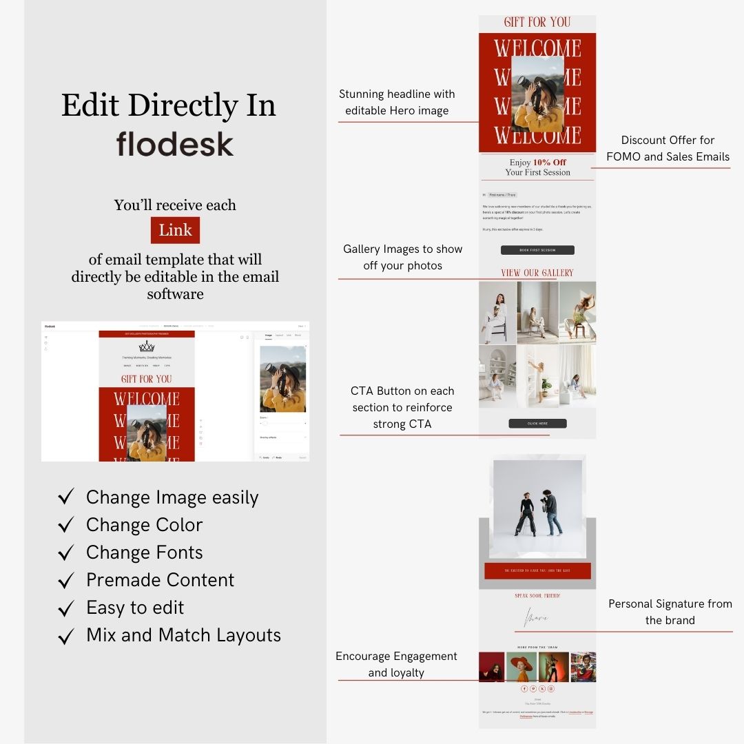 Red Gray Flodesk Photography Welcome Email Sequence Template