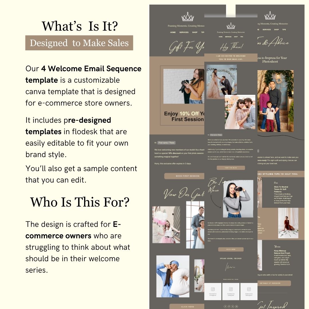 Dark Brown Flodesk Photography Welcome Email Sequence Template