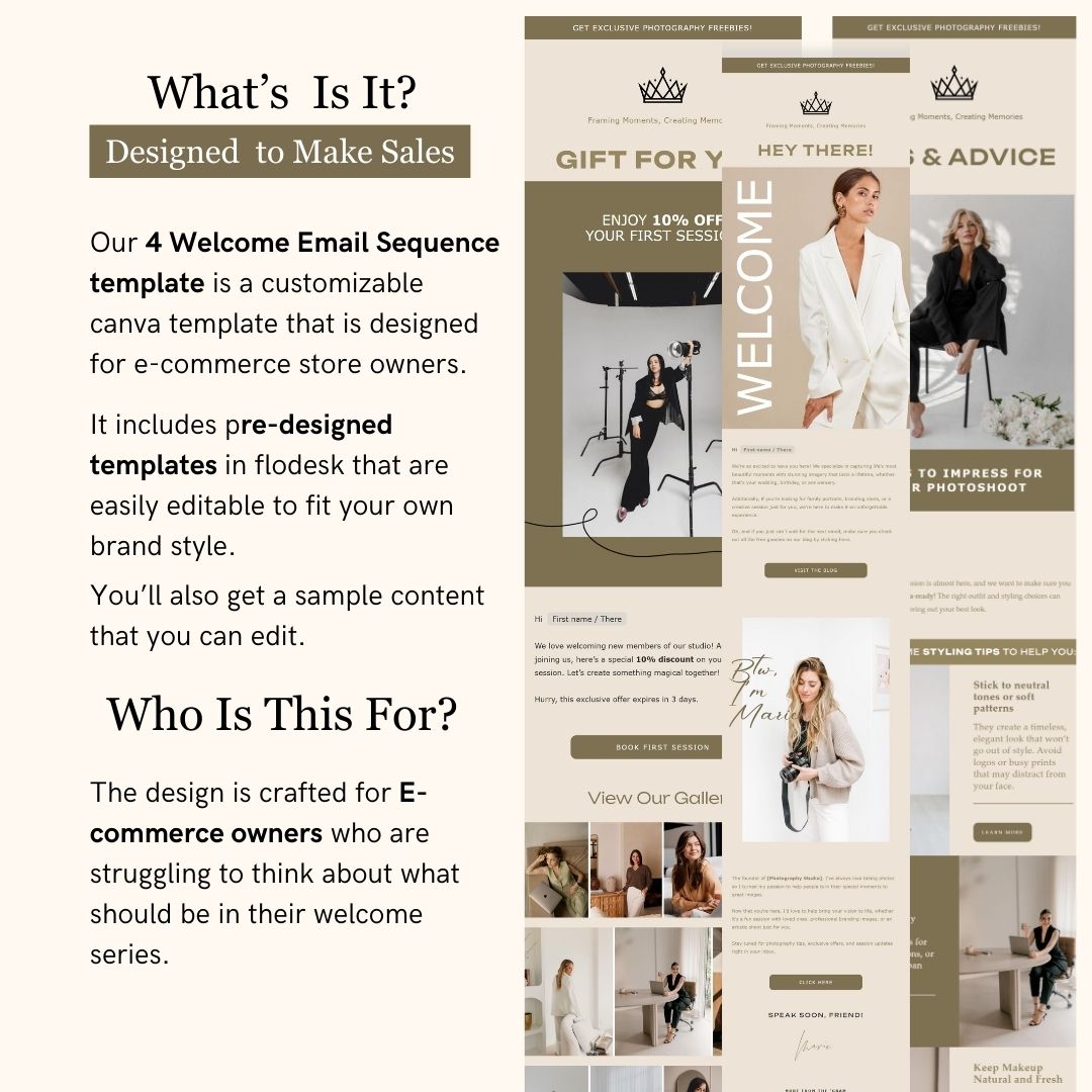 Navy Green Flodesk Photography Welcome Email Sequence Template