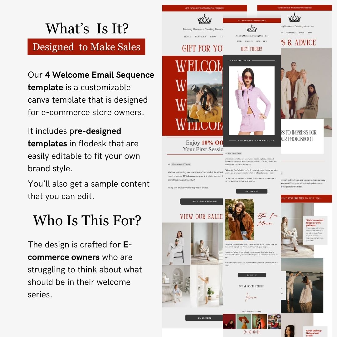 Red Gray Flodesk Photography Welcome Email Sequence Template