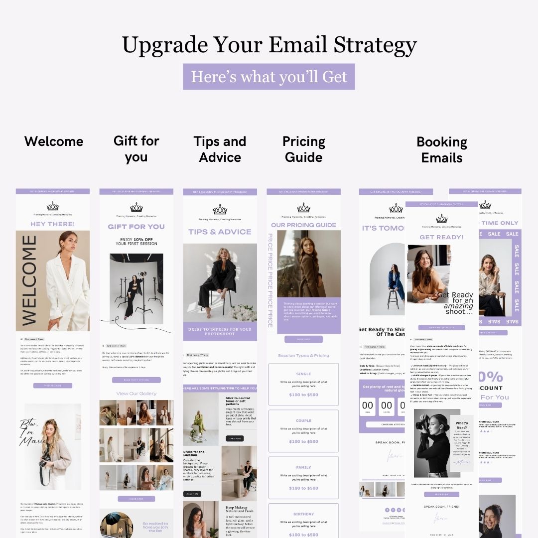 Purple Flodesk Photography Welcome Email Sequence Template