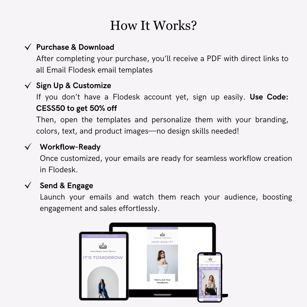 Purple Flodesk Photography Welcome Email Sequence Template