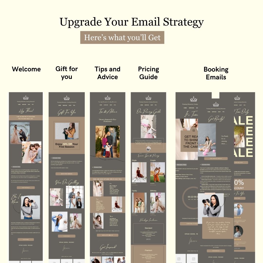 Dark Brown Flodesk Photography Welcome Email Sequence Template