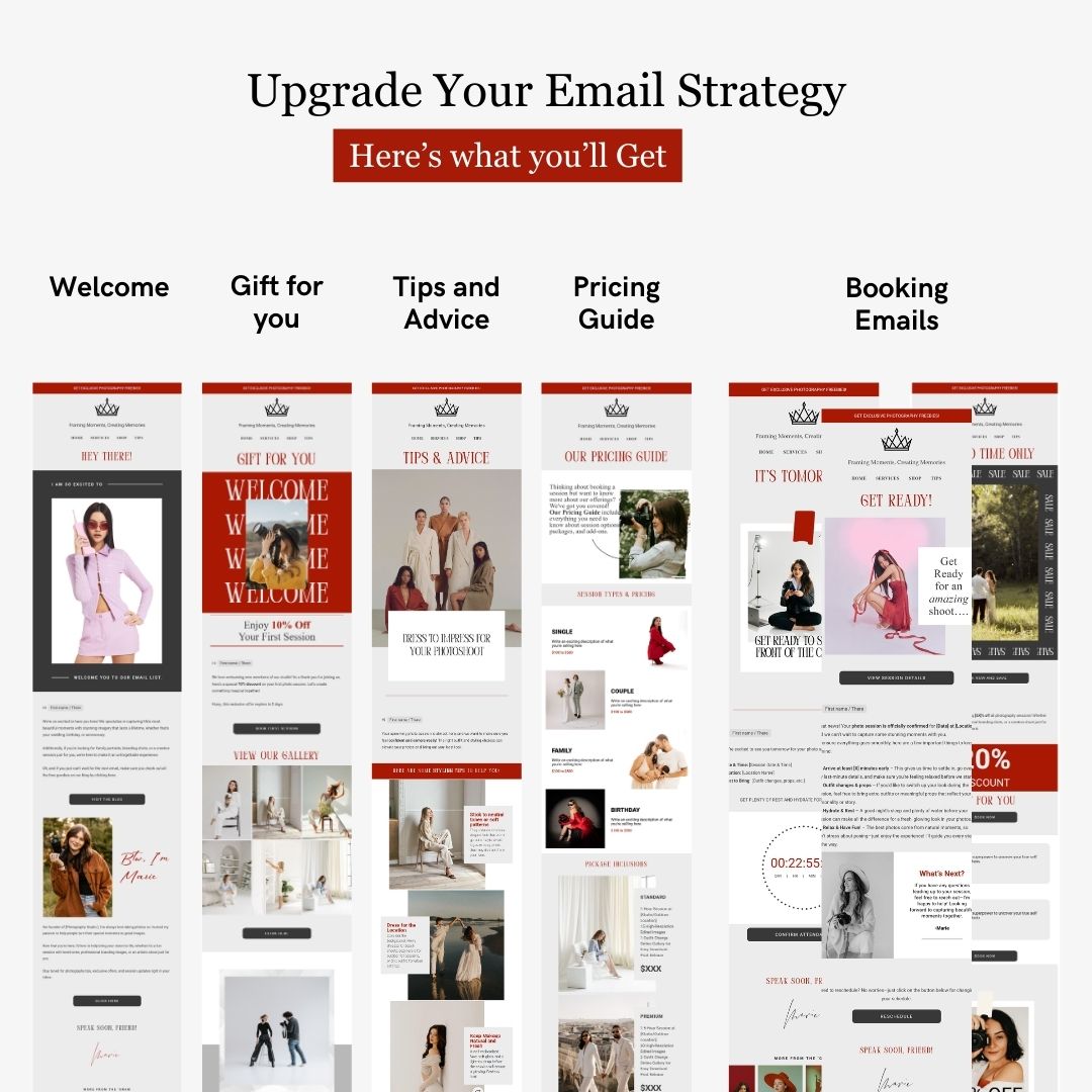 Red Gray Flodesk Photography Welcome Email Sequence Template