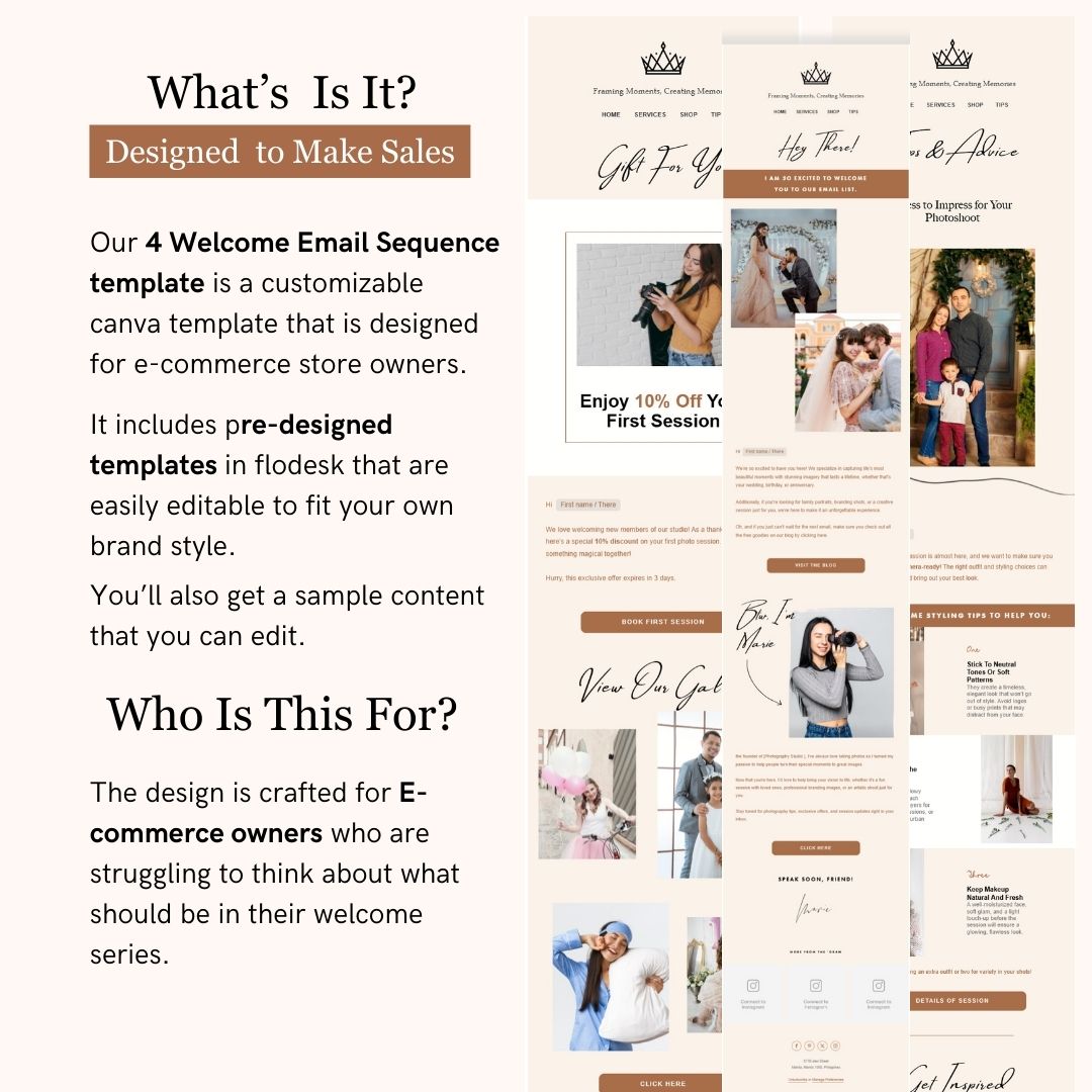 Light Peach Flodesk Photography Welcome Email Sequence Template