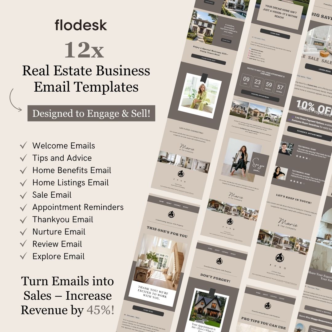 Khaki Flodesk Real Estate Business Email Templates Bundle