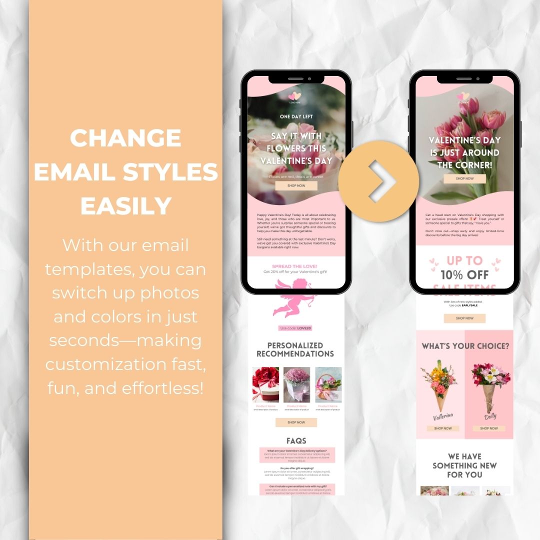 change email styles with our valentines email template