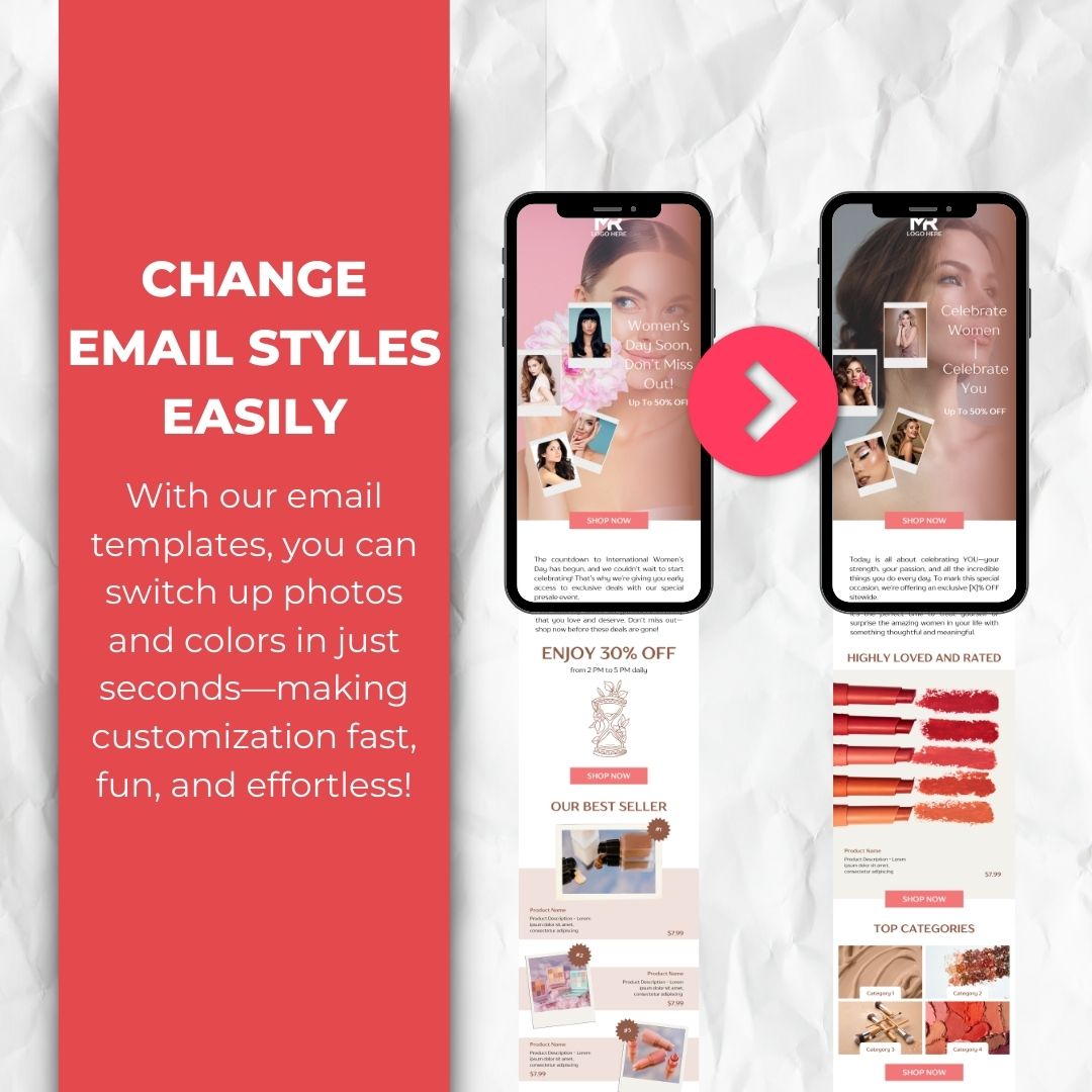 change email styles with our Womens day email template