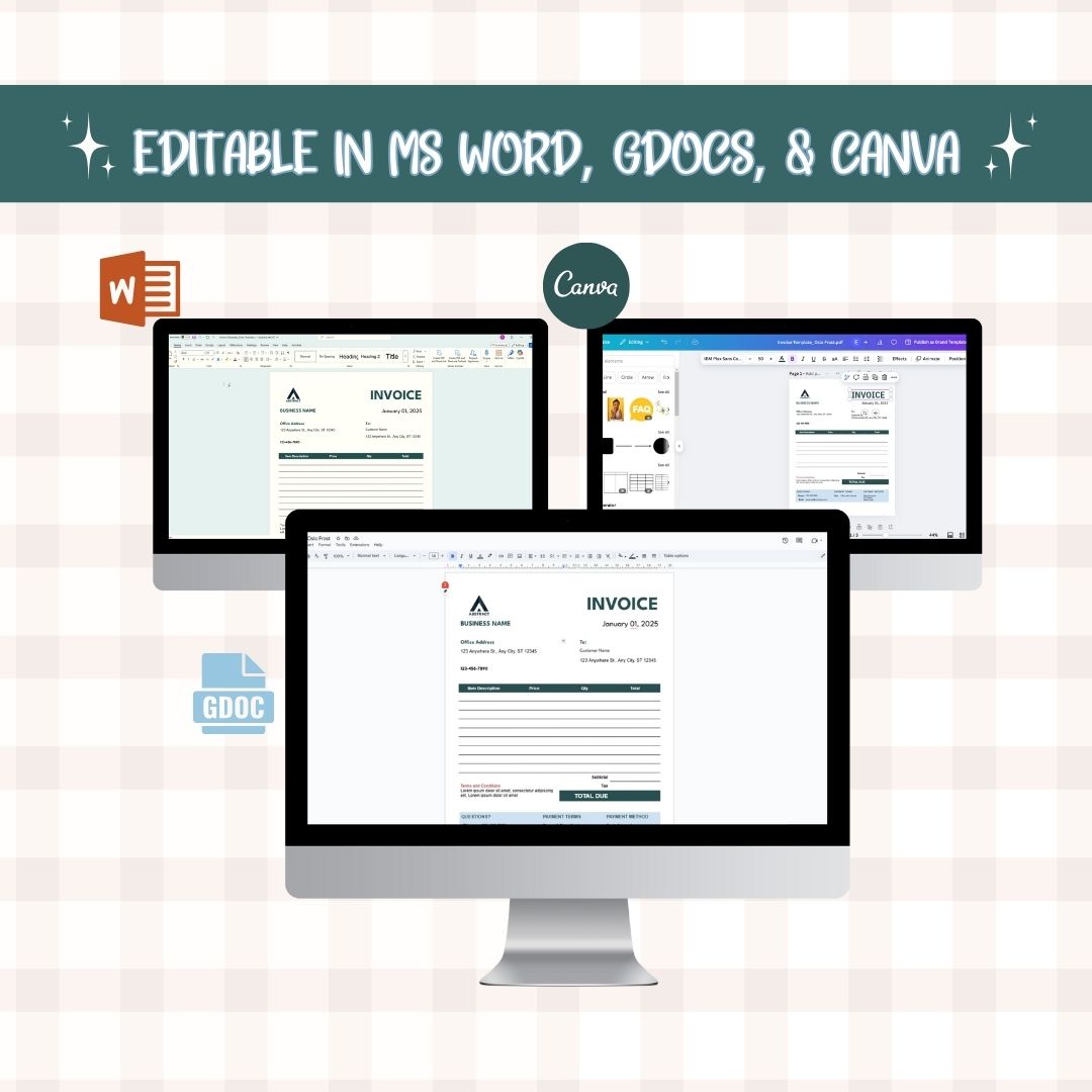 editable invoice template in different platforms