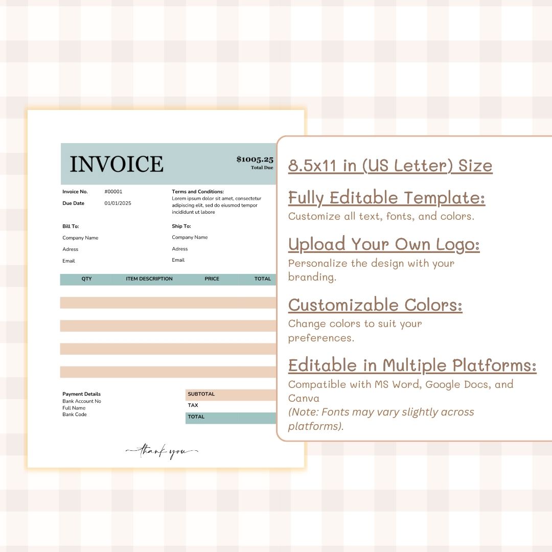 Customizable invoice template