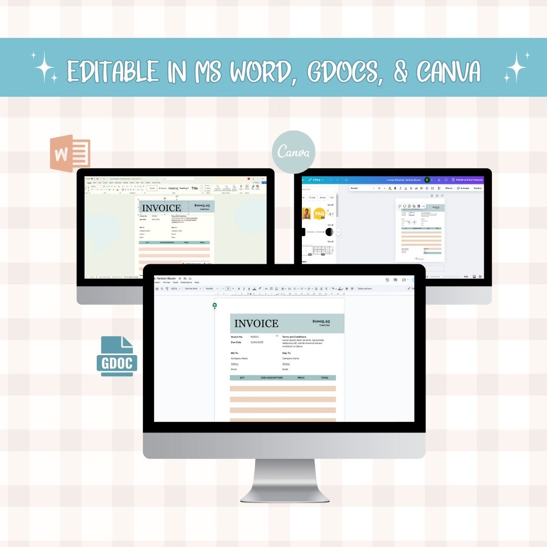 editable invoice template in different platforms