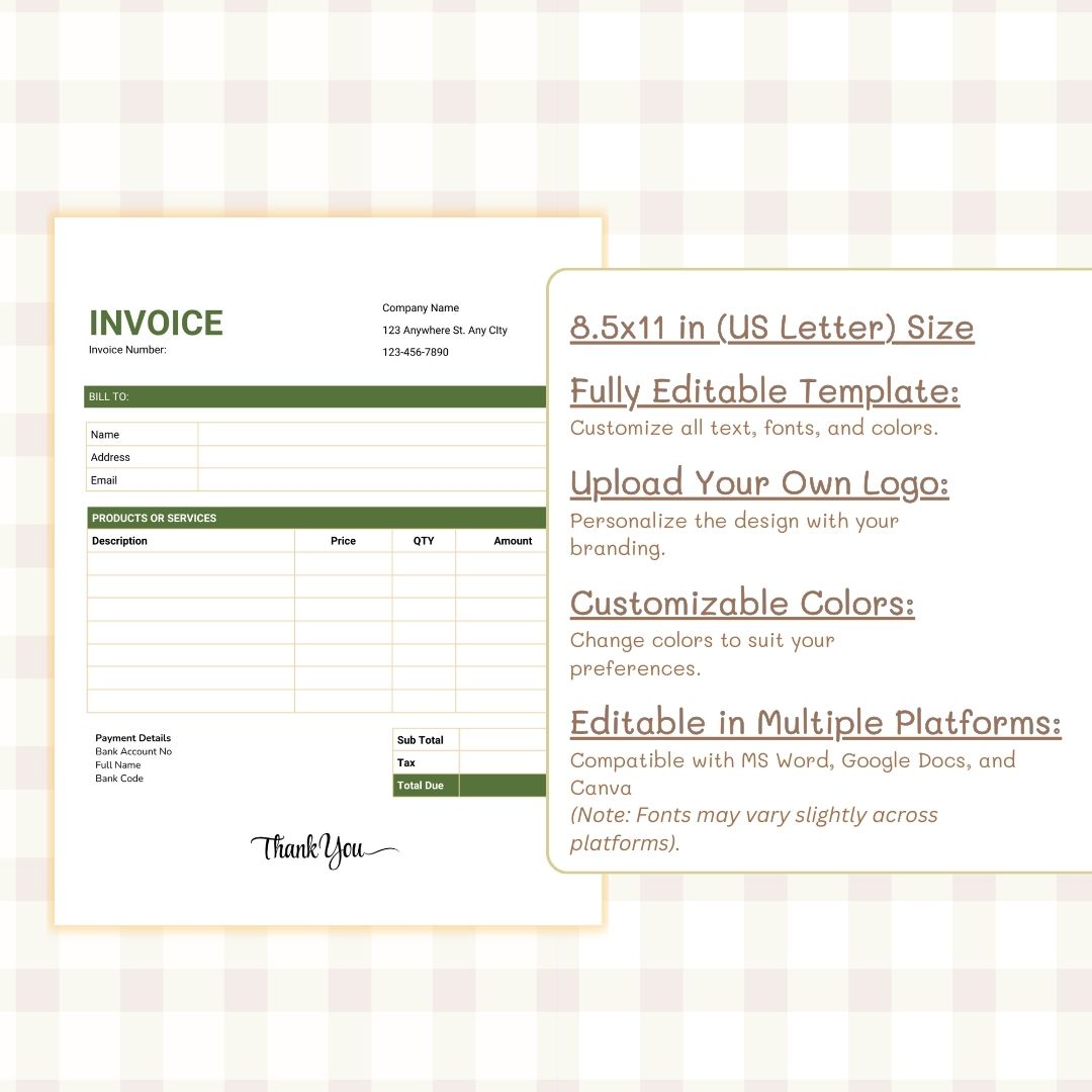 Customizable invoice template