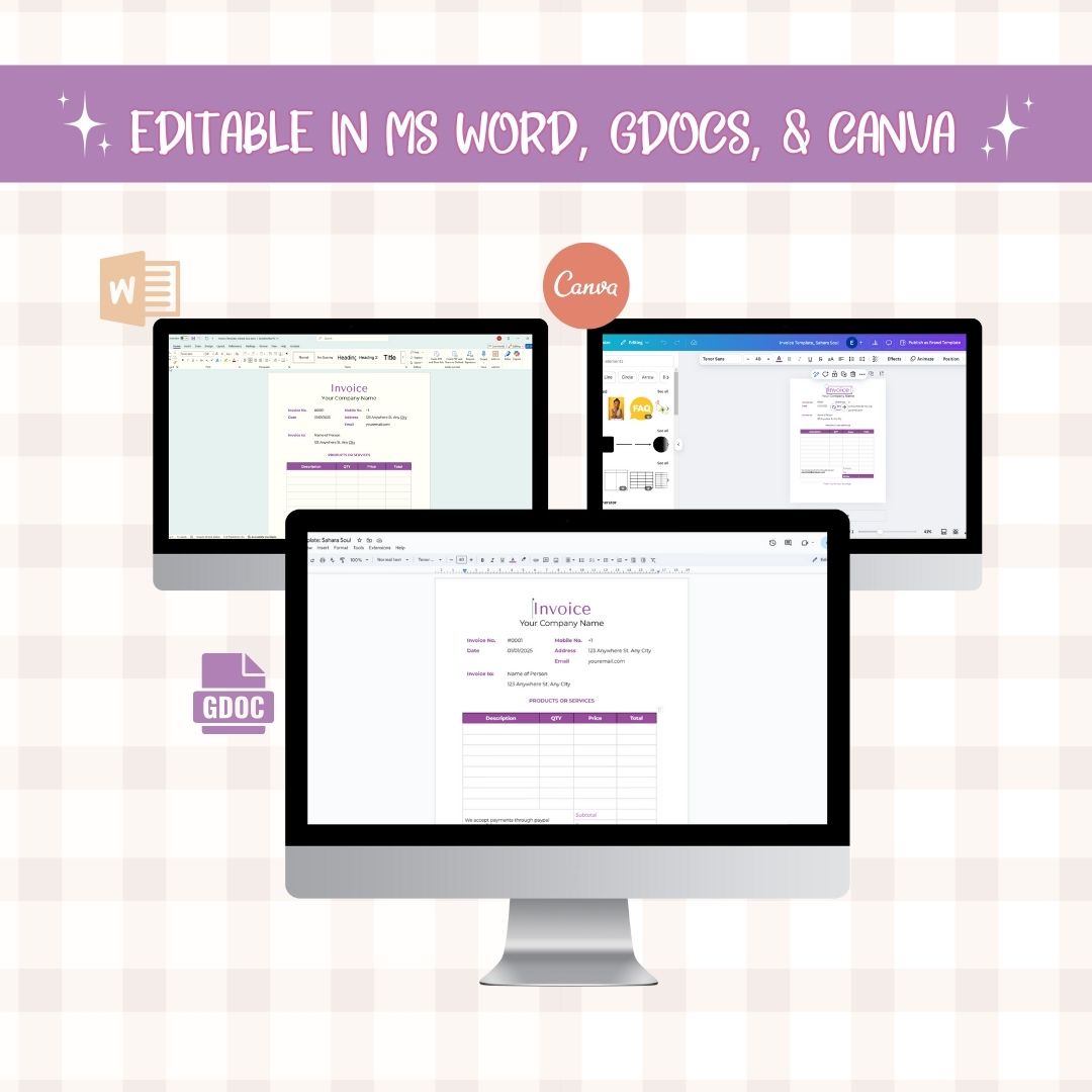 editable invoice template in different platforms