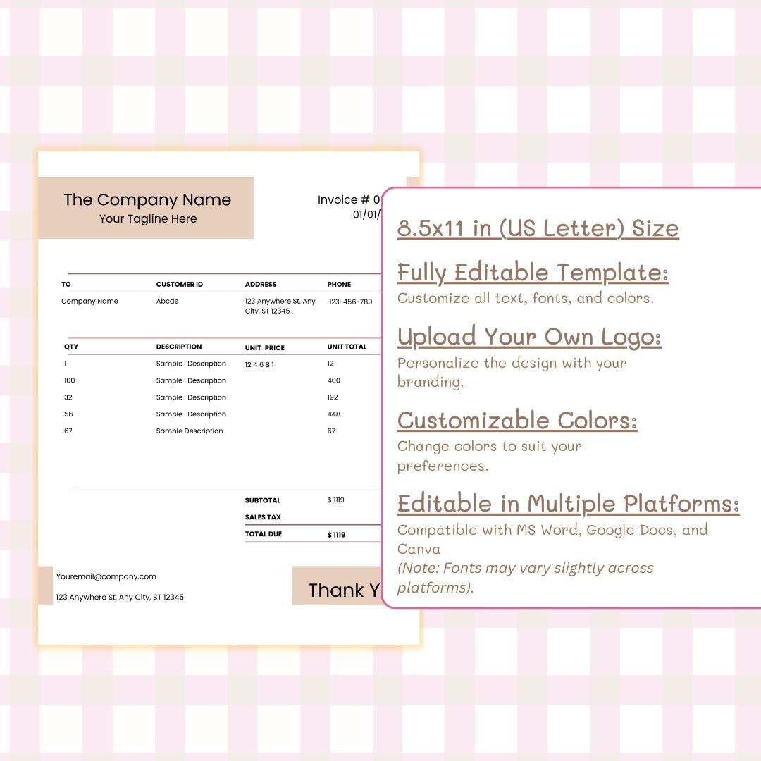 fully editable and customizable invoice template