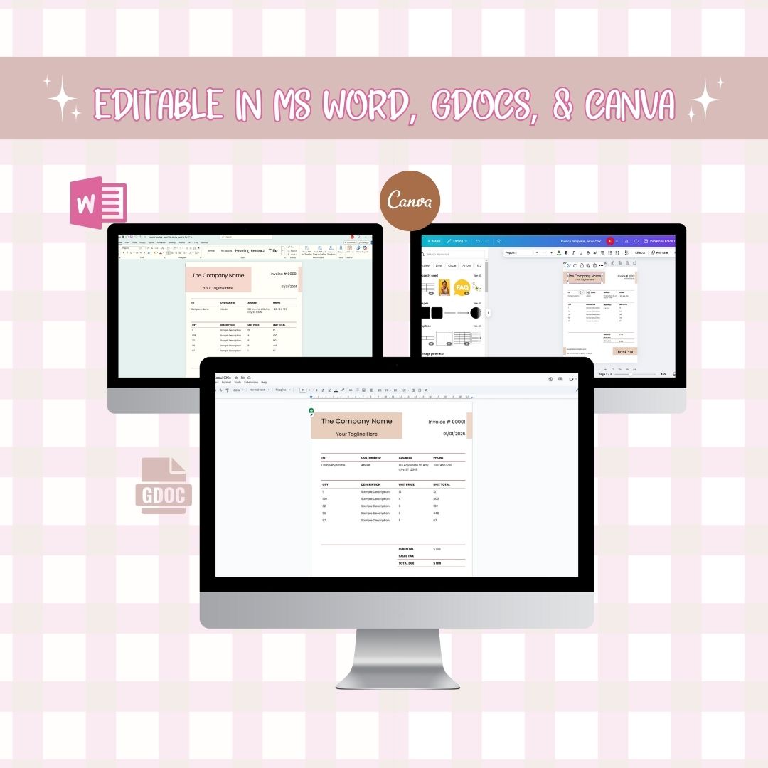 editable invoice template in different platforms