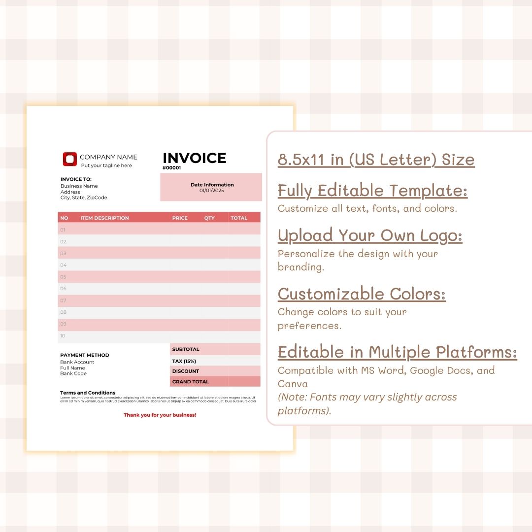 Customizable invoice template