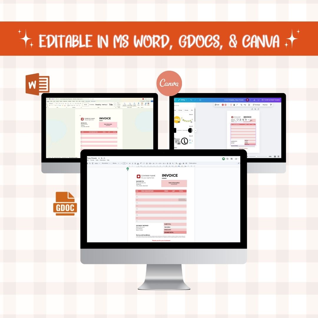 editable invoice template in different platforms