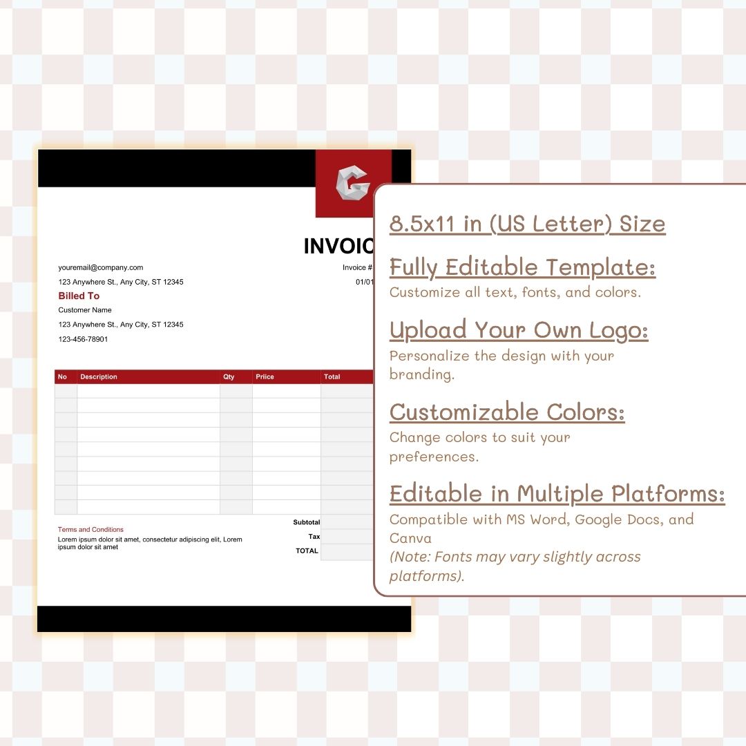 Customizable invoice template