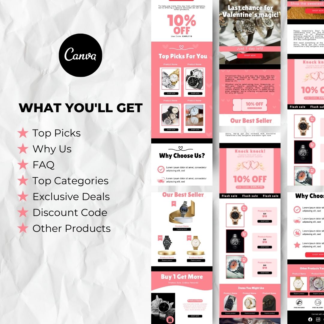 What you will get with valentines email template