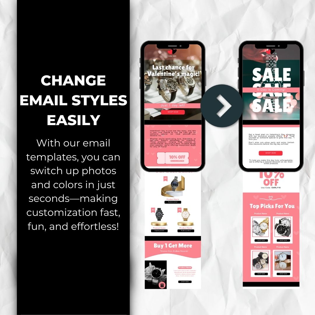change email styles with our valentines email template