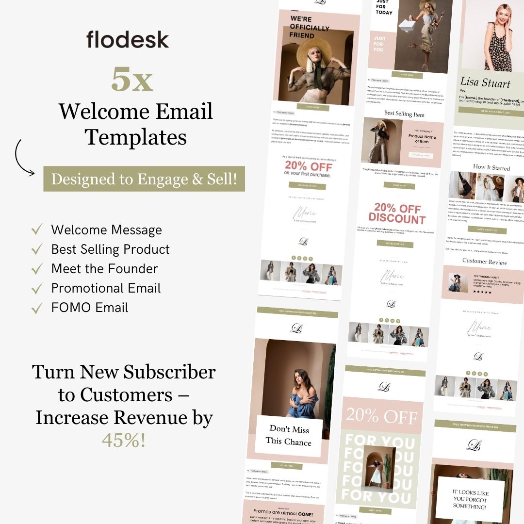 Green & Pink Theme Flodesk Minimalist Fashion Welcome Email Series