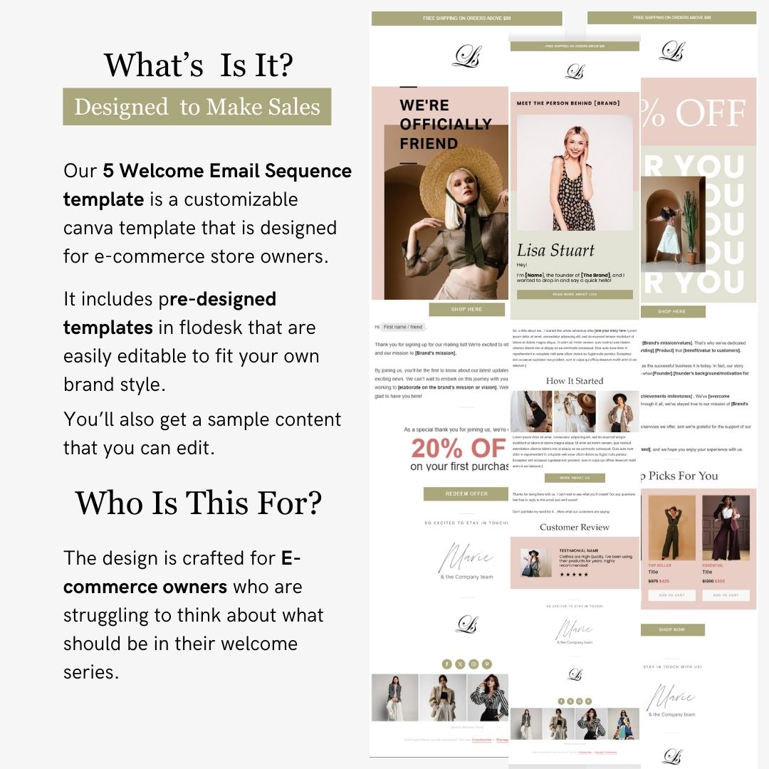 Green & Pink Theme Flodesk Minimalist Fashion Welcome Email Series