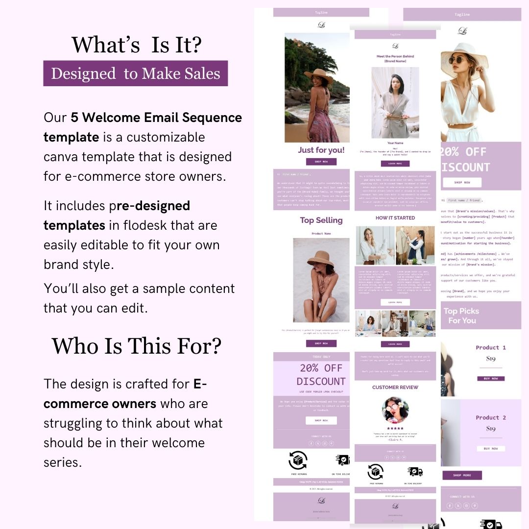 Purple & White Theme Flodesk Minimalist Fashion Welcome Email Series