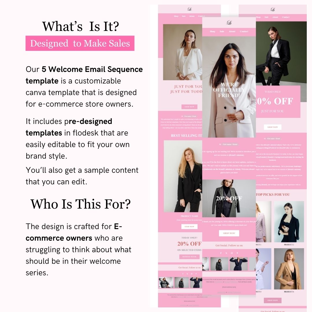 Pink Theme Flodesk Minimalist Fashion Welcome Email Series