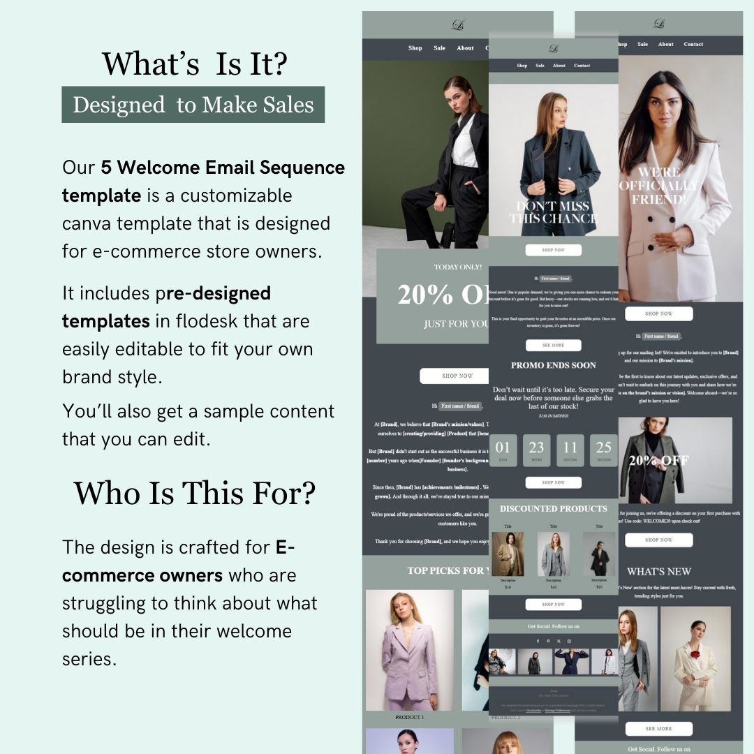 Blue & Green Theme Flodesk Minimalist Fashion Welcome Email Series