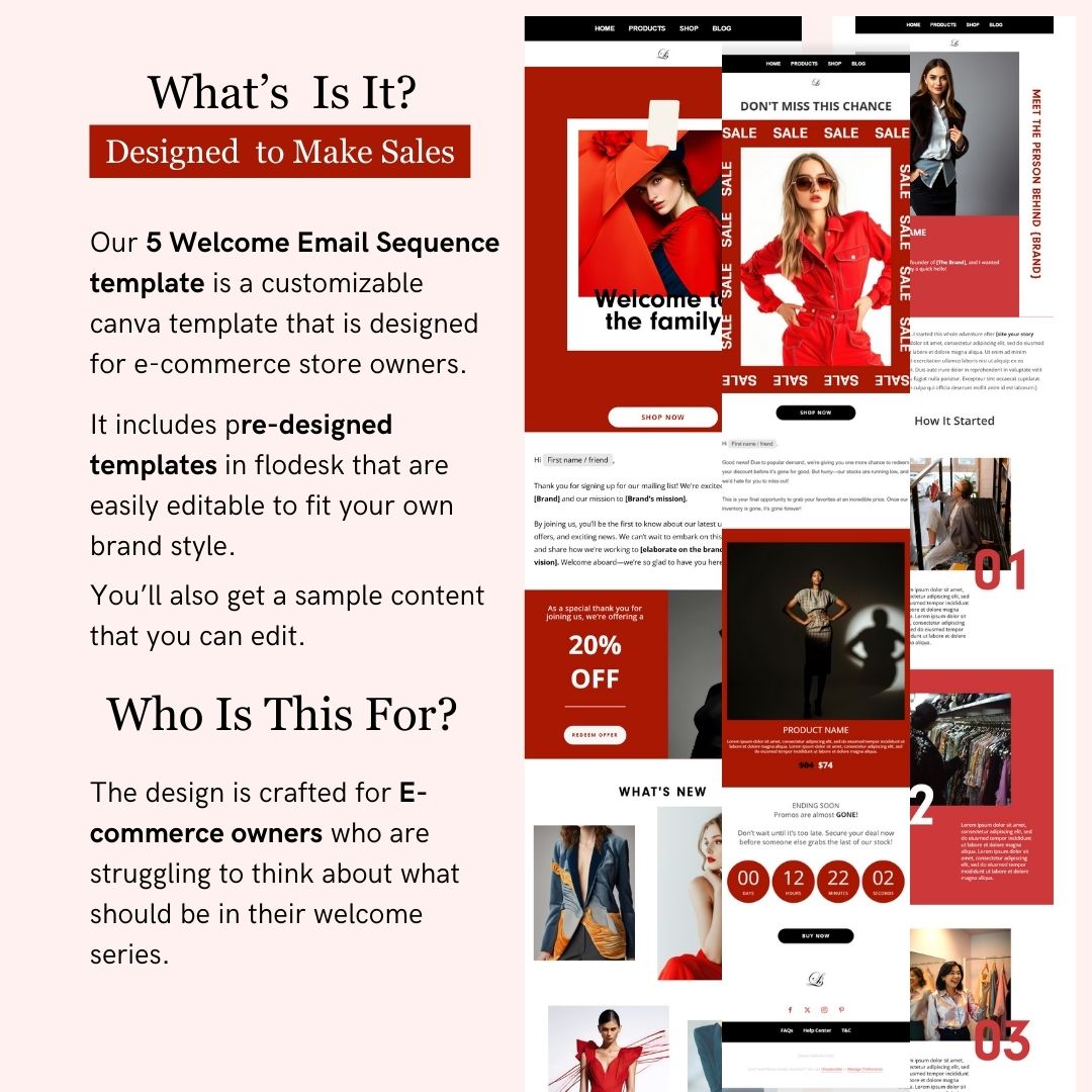 Black & Red Theme Flodesk Minimalist Fashion Welcome Email Series