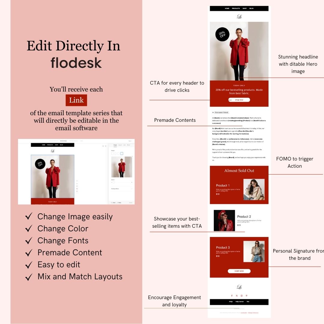Black & Red Theme Flodesk Minimalist Fashion Welcome Email Series