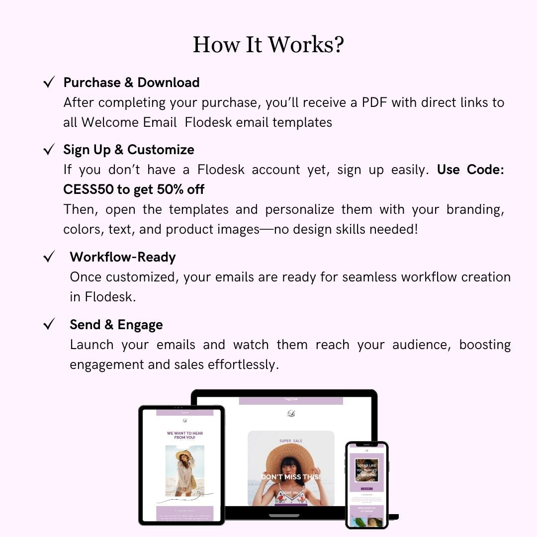 Purple & White Theme Flodesk Minimalist Fashion Welcome Email Series