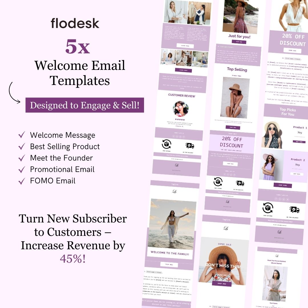 Purple & White Theme Flodesk Minimalist Fashion Welcome Email Series