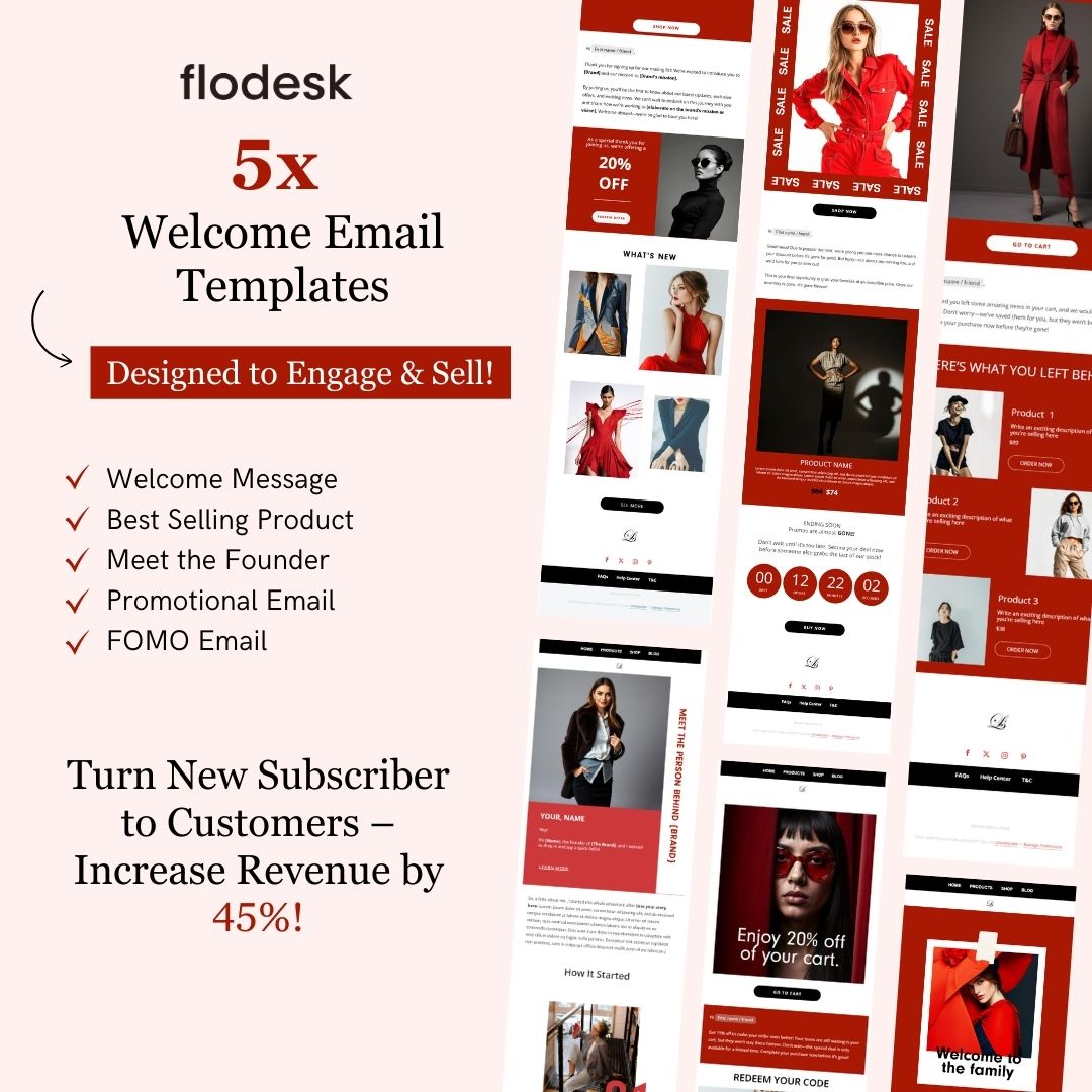 Black & Red Theme Flodesk Minimalist Fashion Welcome Email Series