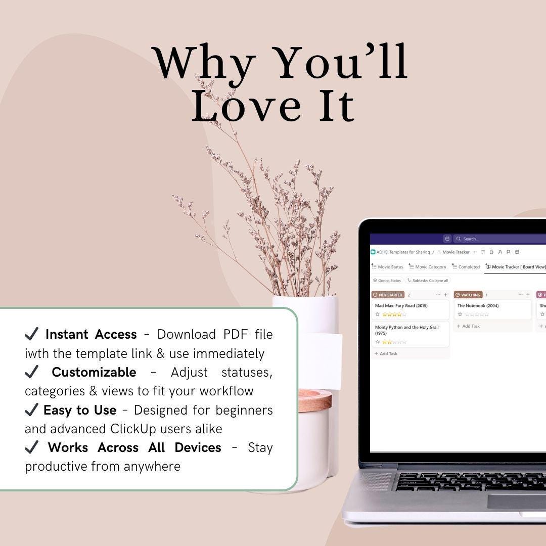 Movie Tracker Clickup Template for Beginners | Easy Movie Organizer