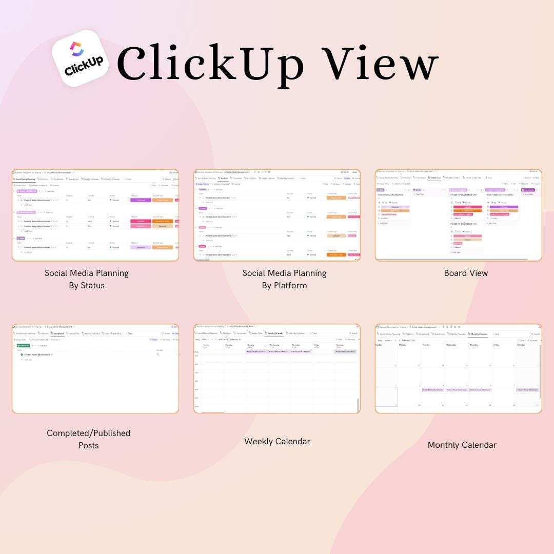 Social Media Management ClickUp Template for Beginners | ClickUp Social Media Calendar