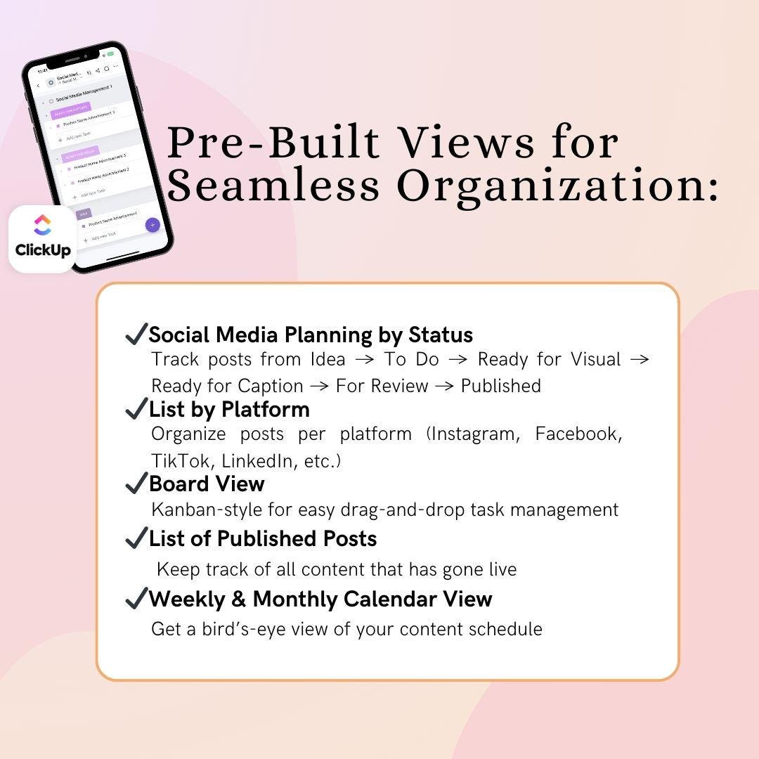 Social Media Management ClickUp Template for Beginners | ClickUp Social Media Calendar