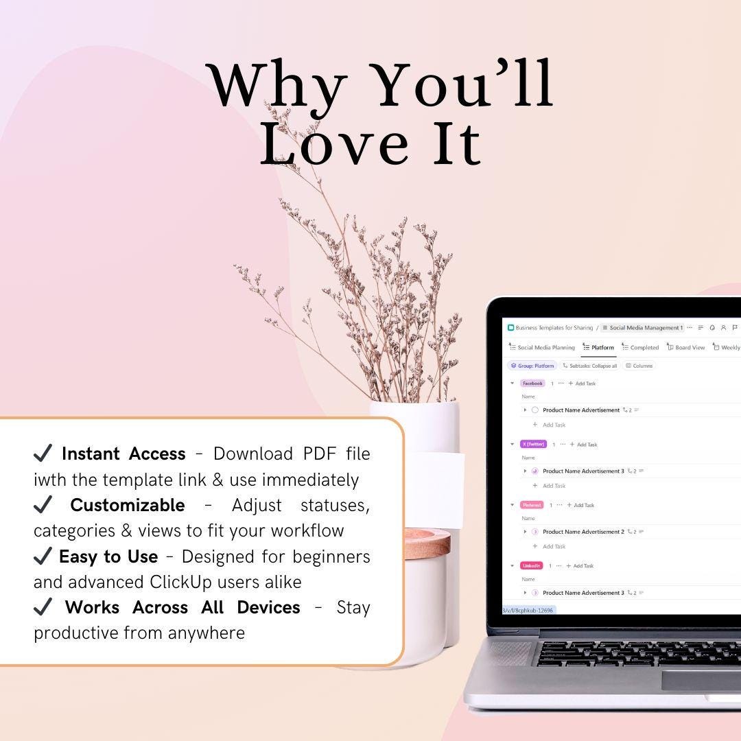 Social Media Management ClickUp Template for Beginners | ClickUp Social Media Calendar
