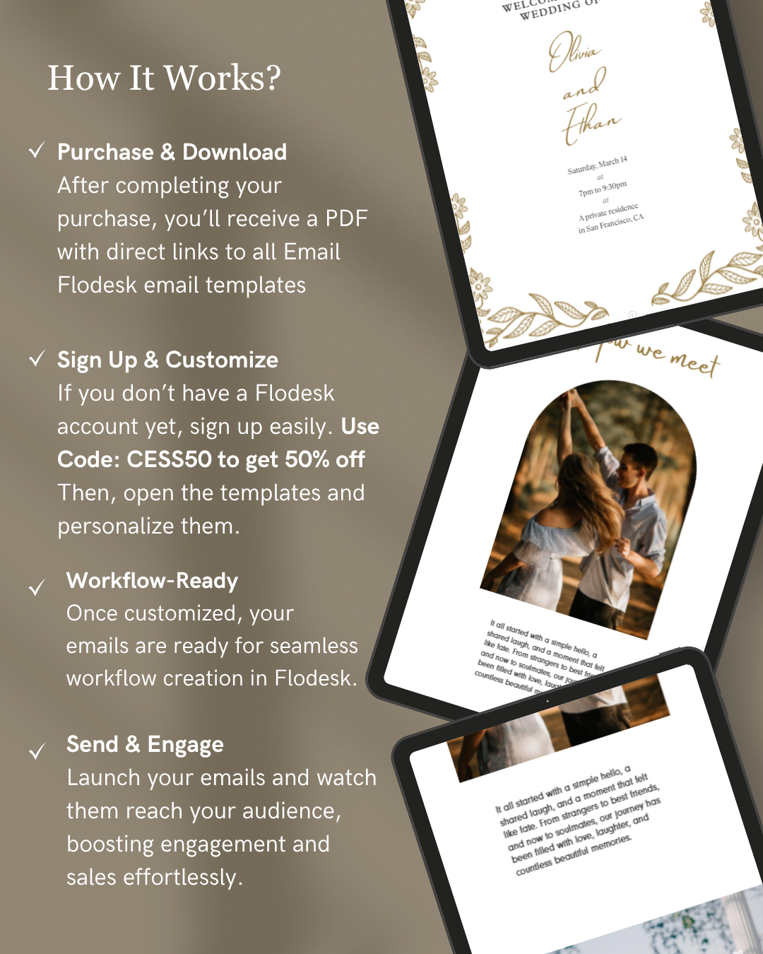 Regal Wedding Invitation Flodesk Email Template   | Digital Wedding Invitation