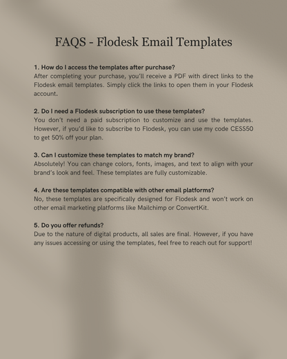 FAQs about Flodesk Email Templates on a beige background