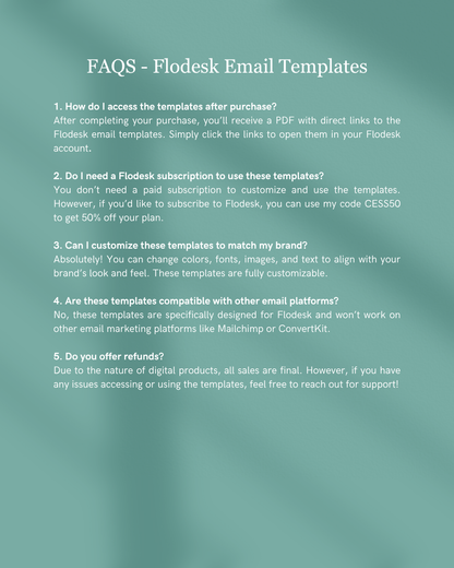 FAQs about Flodesk Email Templates on a teal background