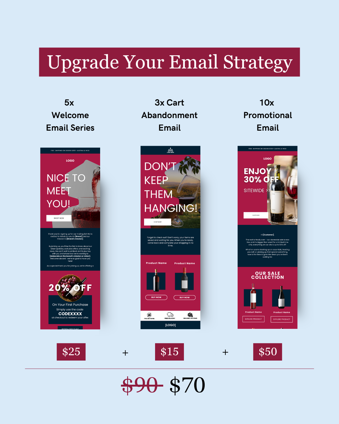 E-commerce Email Marketing Newsletter Canva Template Bundle for Klaviyo Mailchimp and Flodesk | Wine